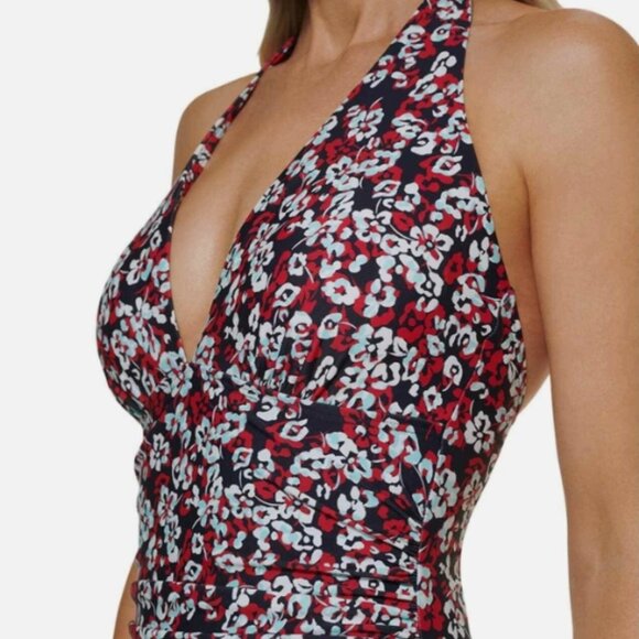 NWT! Tommy Hilfiger Multi Color Floral Halter Slimming One Piece Swimsuit NEW! - Picture 4 of 5